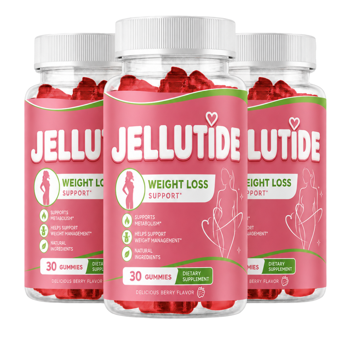 Three bottles of Jellutide berry gummies